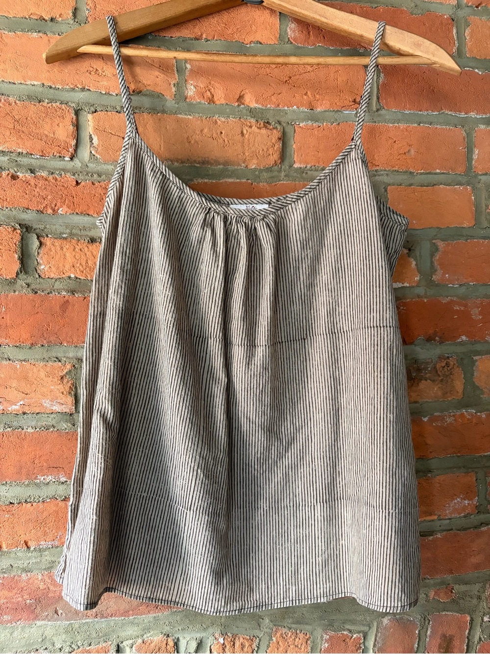 ANOKHI Cami in Tan/Brown Pinstripe, size XS
